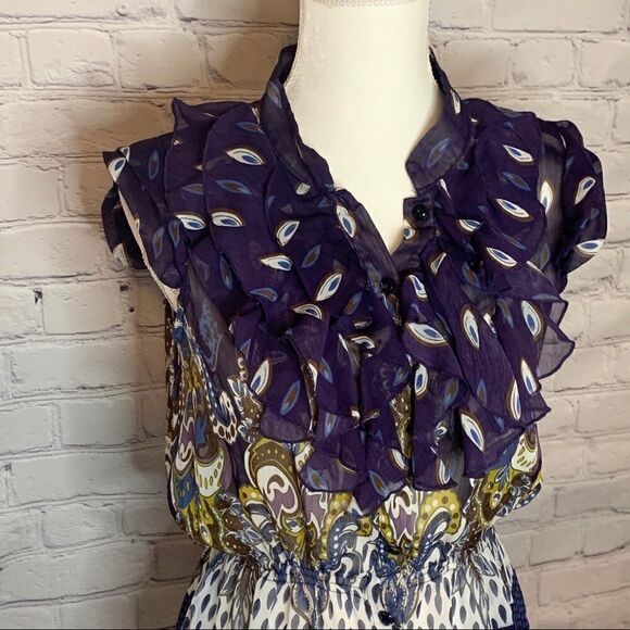 Romeo & Juliet Couture peacock ruffled peplum top - Picture 2 of 9